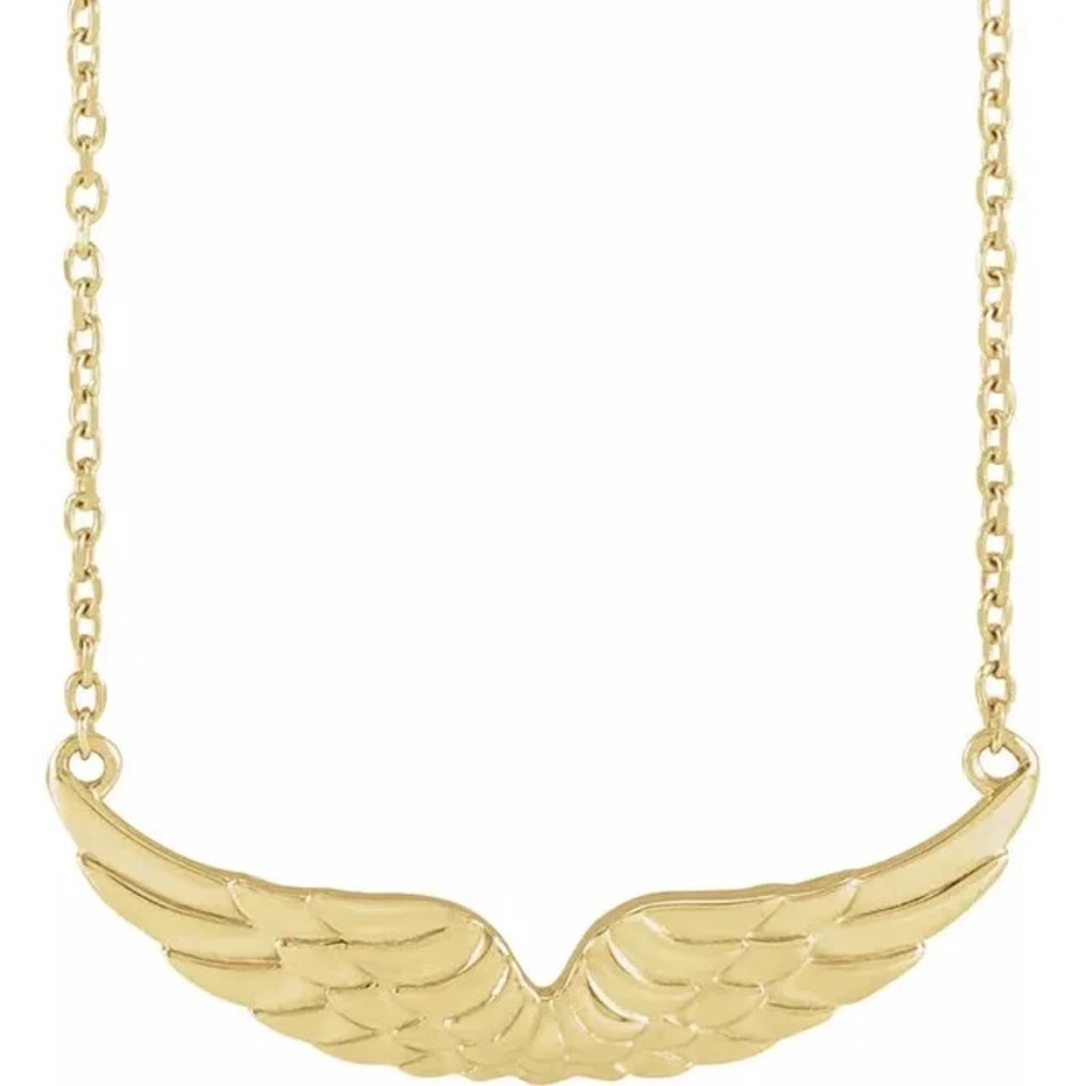 Elegant Solid 14k Gold Angel Wing Necklace